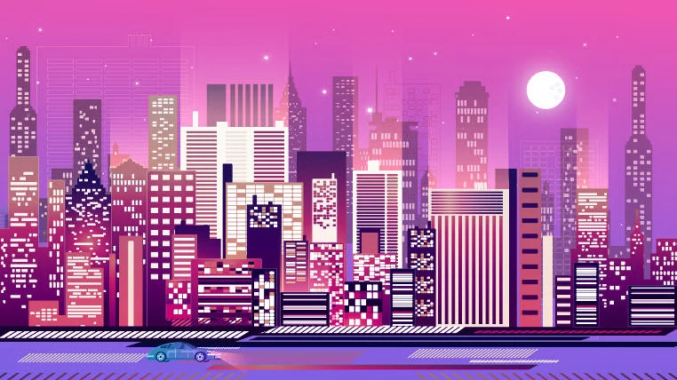 未来科技科幻霓虹灯渐变绚丽城市建筑夜景灯光插画AI/PSD设计素材100套【016】